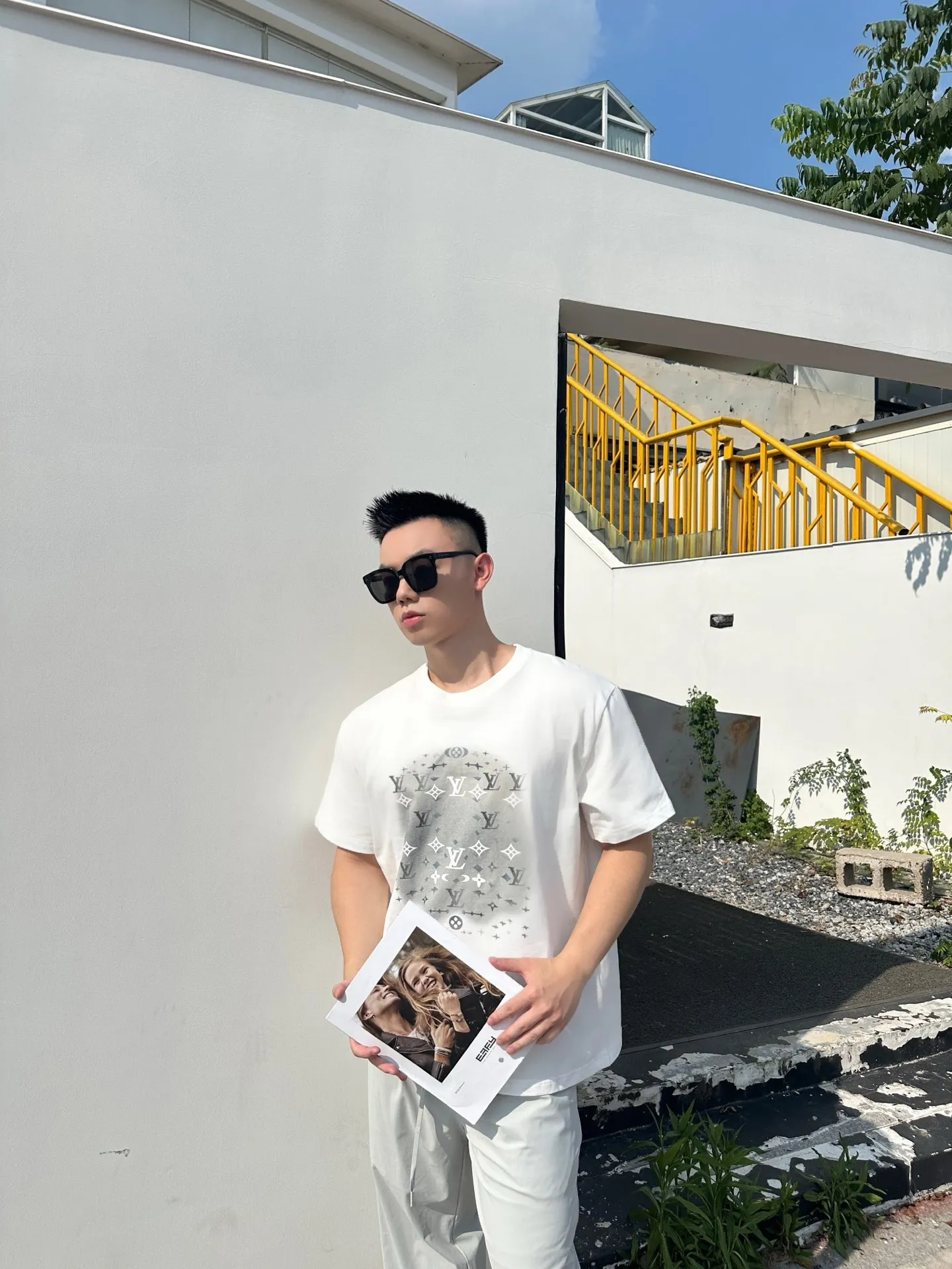 Louis Vuitton/Louis Vuitton ink rendering printed decorative short sleeves